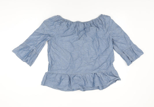 TU Womens Blue Cotton Basic Blouse Size 18 Off the Shoulder