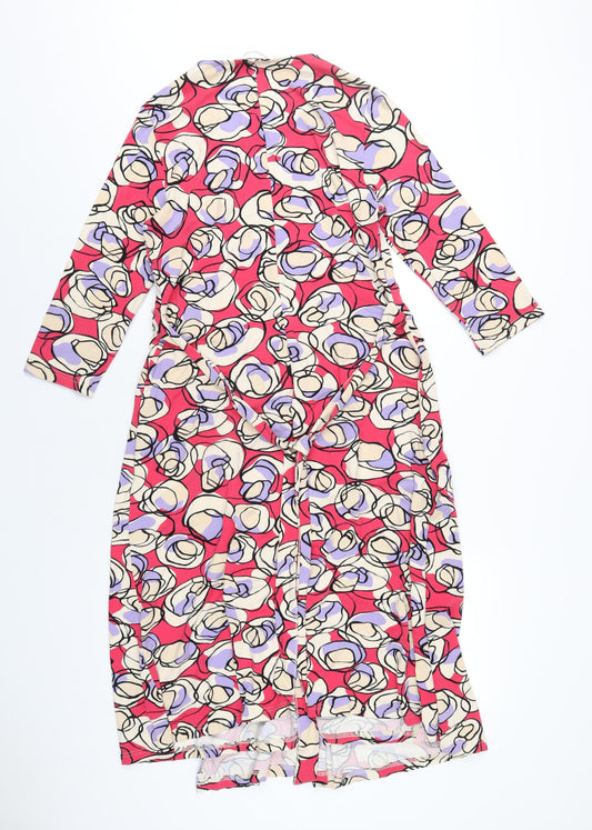 Betty Jackson Womens Pink Geometric Viscose A-Line Size 14 V-Neck Pullover