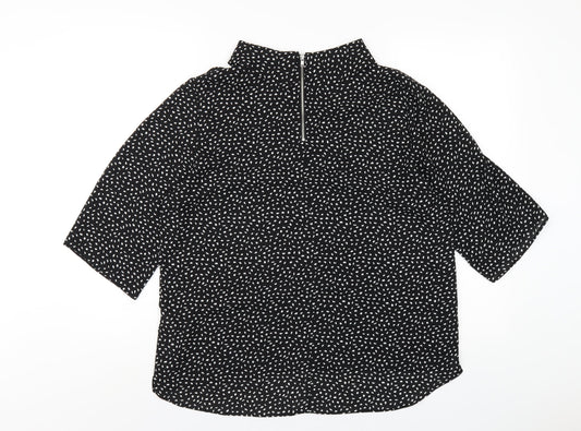 Wallis Womens Black Geometric Polyester Basic T-Shirt Size 14 Mock Neck