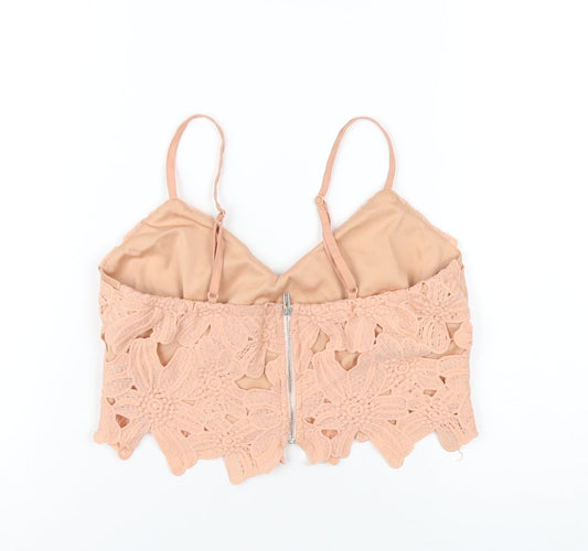 Boohoo Womens Pink Polyester Cropped T-Shirt Size 8 V-Neck