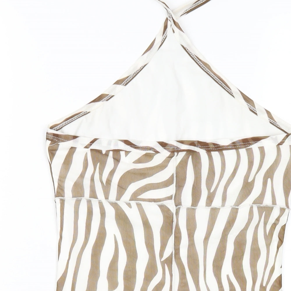 Princess Polly Womens Brown Animal Print Polyester Bodycon Size 12 Halter Pullover