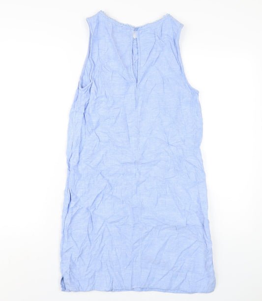 Marks and Spencer Womens Blue Linen A-Line Size 10 Round Neck Button