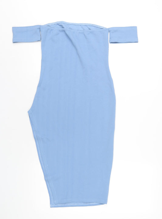 PRETTYLITTLETHING Womens Blue Polyester Bodycon Size 10 Off the Shoulder Pullover