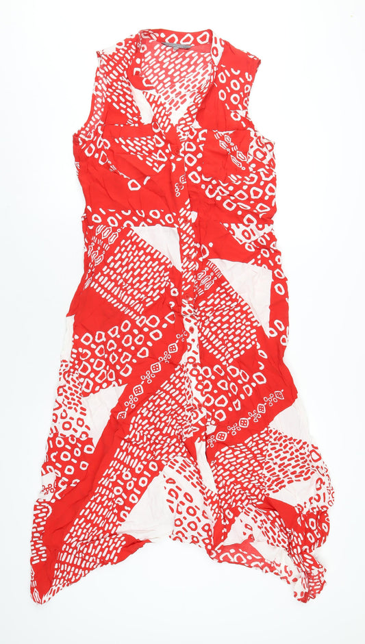 Additional front view of Principles women’s red geometric viscose a-line, size UK 12, v-neck button