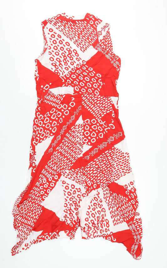 Principles Womens Red Geometric Viscose A-Line Size 12 V-Neck Button