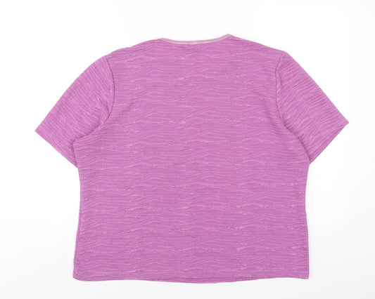 EWM Womens Purple Polyester Basic T-Shirt Size 18 Round Neck