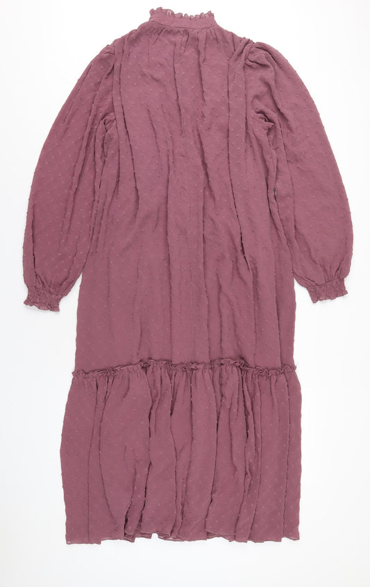 Missguided Womens Purple Polyester A-Line Size 10 Mock Neck Button