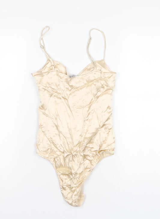 Zara Womens Ivory Polyester Bodysuit One-Piece Size XS Zip