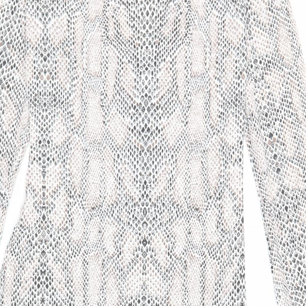 PRETTYLITTLETHING Womens Ivory Animal Print Polyester Bodycon Size 10 V-Neck Pullover - Ruched