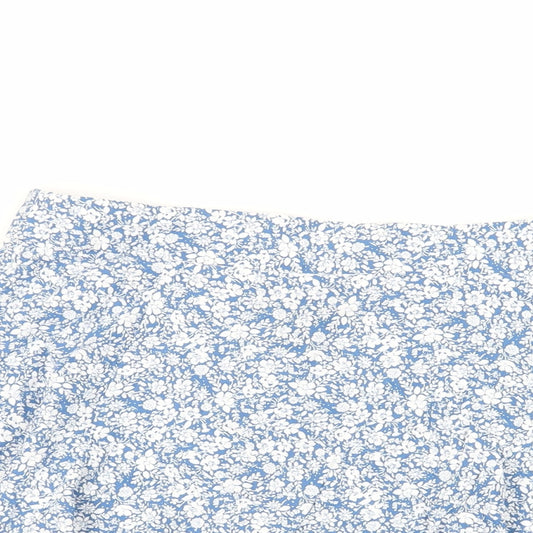 New Look Womens Blue Floral Viscose Skater Skirt Size 12 Zip