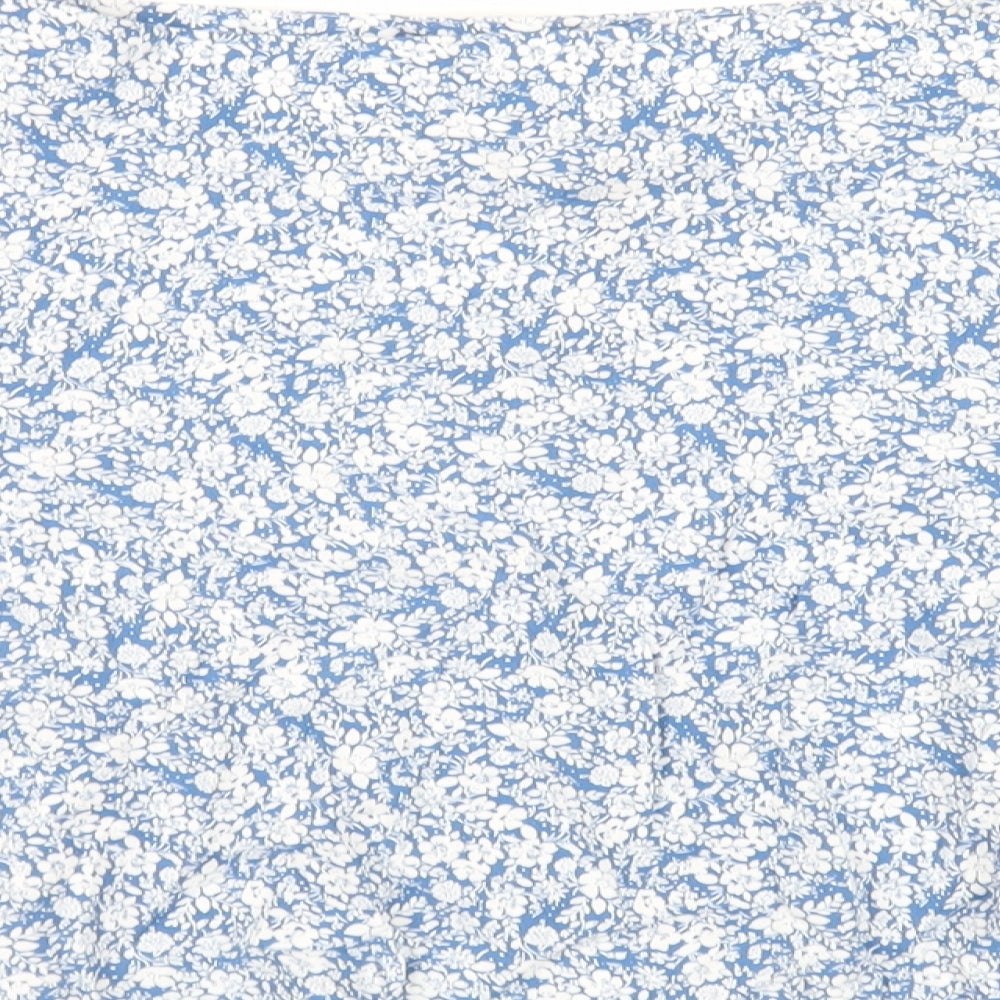 New Look Womens Blue Floral Viscose Skater Skirt Size 12 Zip