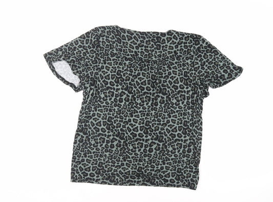 Oasis Womens Green Animal Print Viscose Basic Button-Up Size M V-Neck - Tie Front