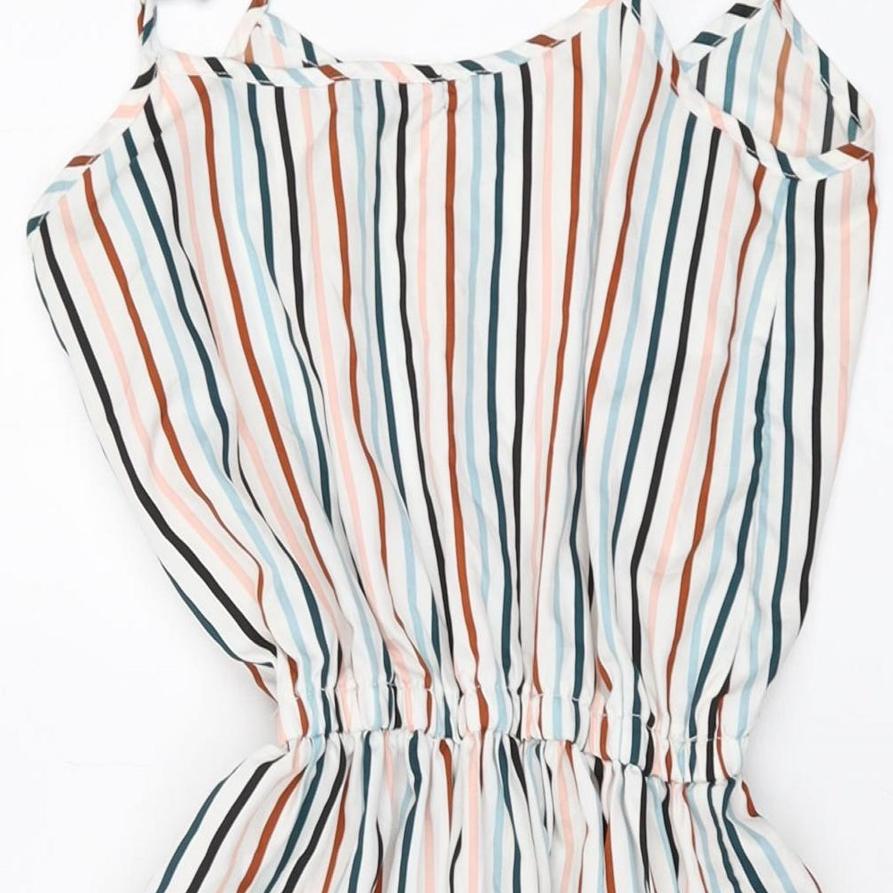 Boohoo Womens Multicoloured Striped Polyester Mini Size 8 Square Neck Pullover