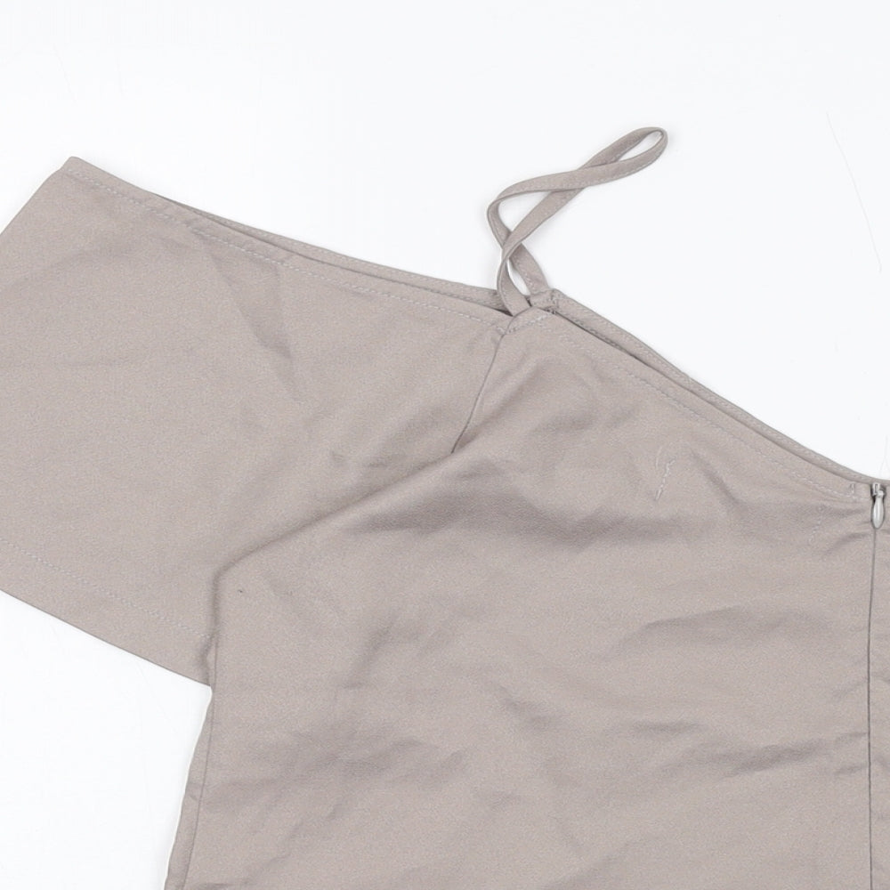 Boohoo Womens Grey Polyester Basic Blouse Size 12 V-Neck