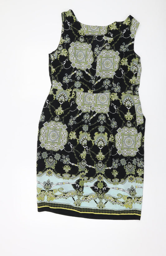 Dorothy Perkins Womens Multicoloured Geometric Polyester Sheath Size 14 Round Neck Zip