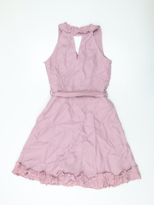 NEXT Womens Pink Linen A-Line Size 12 V-Neck Zip