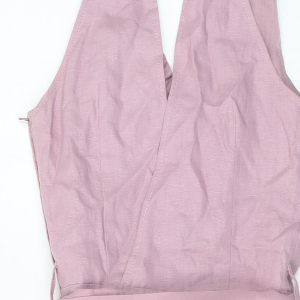 NEXT Womens Pink Linen A-Line Size 12 V-Neck Zip