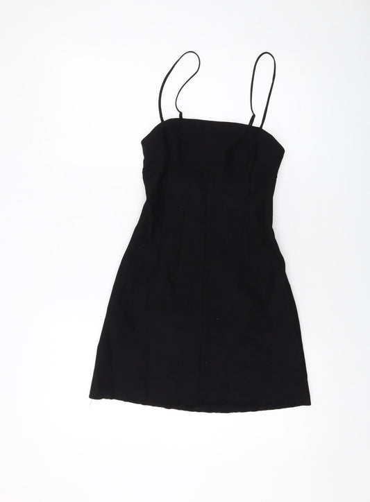 Additional front view of Silence + Noise women’s black viscose mini, size XS, square neck pullover