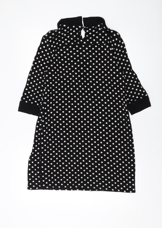 Dorothy Perkins Womens Black Polka Dot Viscose A-Line Size 14 Collared Button