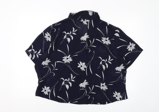 Berkertex Womens Blue Geometric Polyester Basic Button-Up Size 24 Collared