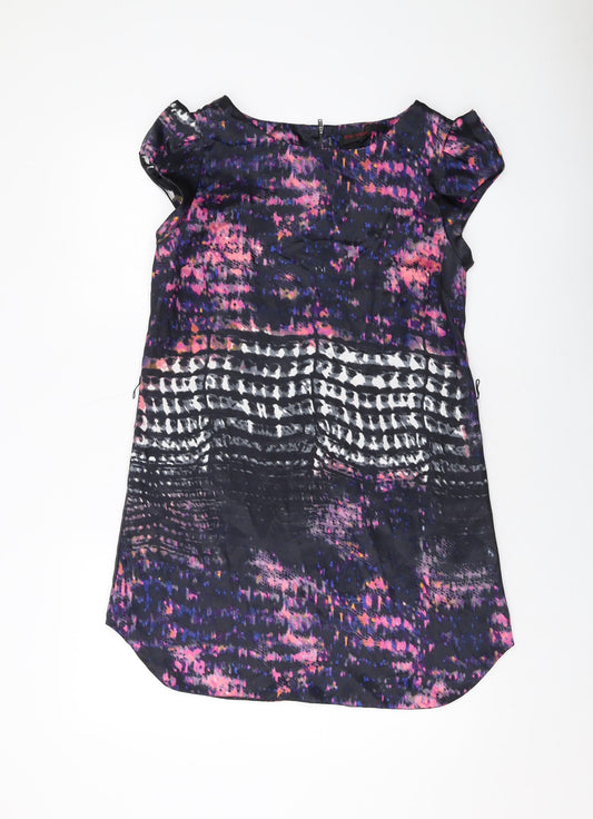 Additional front view of Miss Selfridge women’s black geometric polyester tank dress, size UK 12, round neck zip