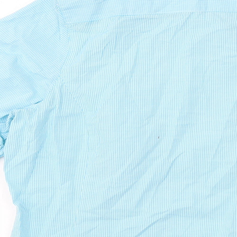 Lands' End Womens Blue Check Cotton Basic Button-Up Size 18 Collared