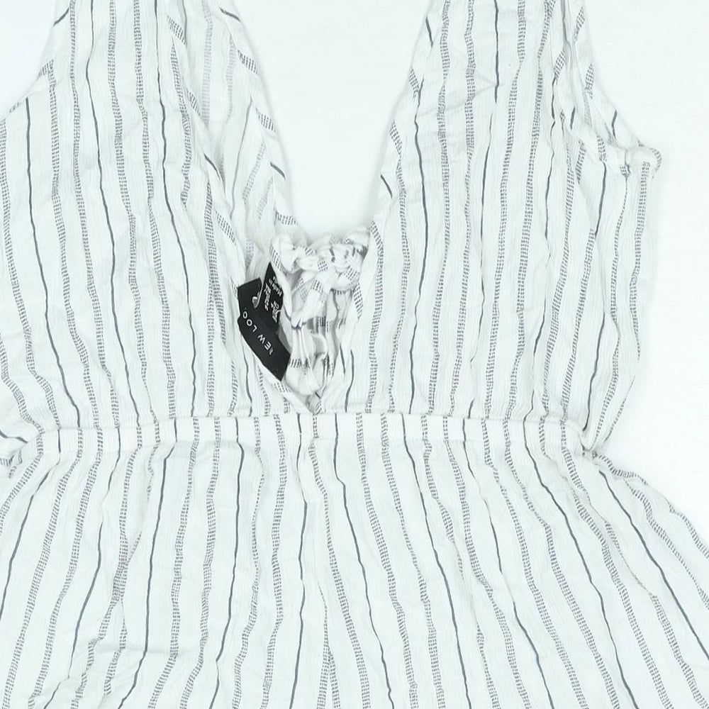 New Look Womens White Striped Viscose Playsuit One-Piece Size 14 Tie