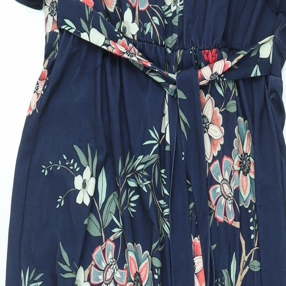 Monsoon Womens Black Floral Polyester Maxi Size 14 Round Neck Button - Frill