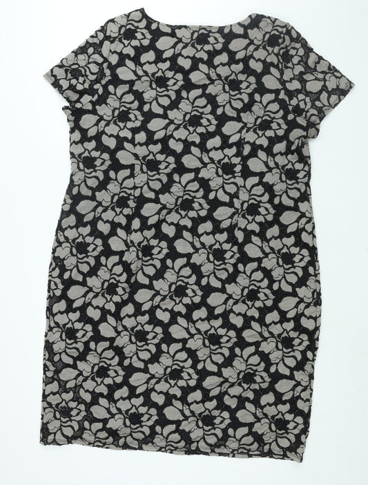 David Emanuel Womens Black Floral Polyester Shift Size 22 Round Neck Pullover