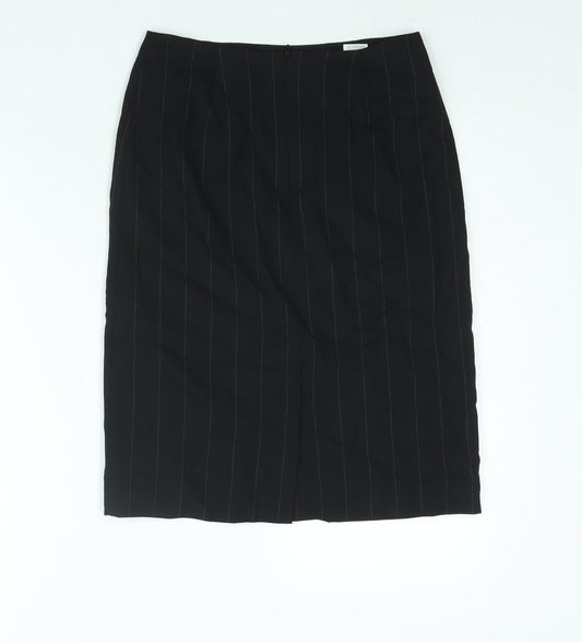NEXT Womens Black Striped Polyester Straight & Pencil Skirt Size 8 Zip