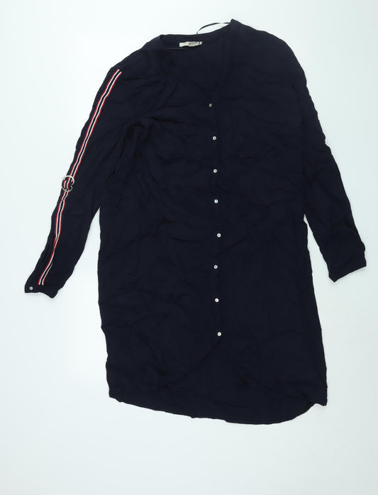 Additional front view of ESPRIT women’s blue viscose shift, size UK 14, v-neck button - stripe sleeve