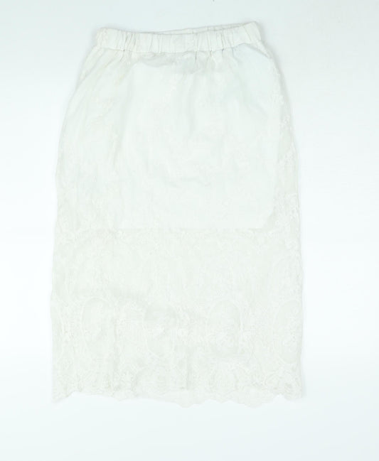 New Look Womens White Polyester Straight & Pencil Skirt Size 10 - Embroidered