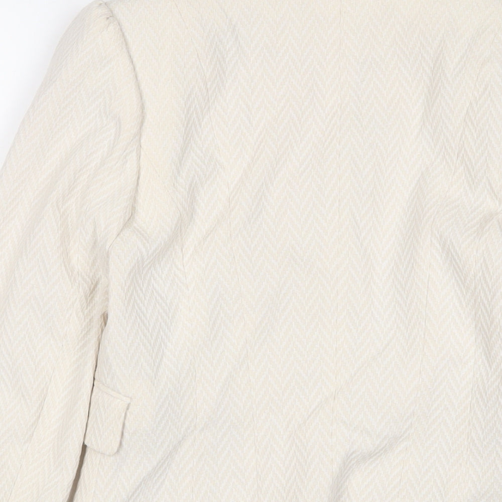 H&M Womens Beige Jacket Blazer Size 8 Hook & Eye