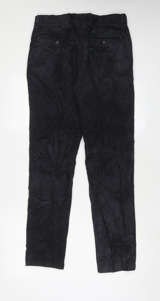 Marks and Spencer Mens Black Cotton Trousers Size 30 in L33 in Regular Hook & Eye - Long Leg