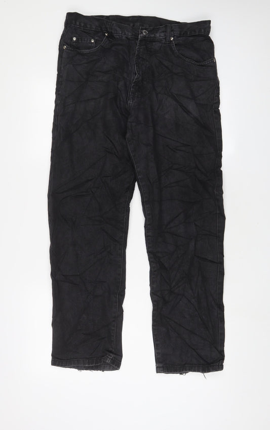 Mens UK Size 32 in Blue Circle Regular Fit Straight Black Jeans