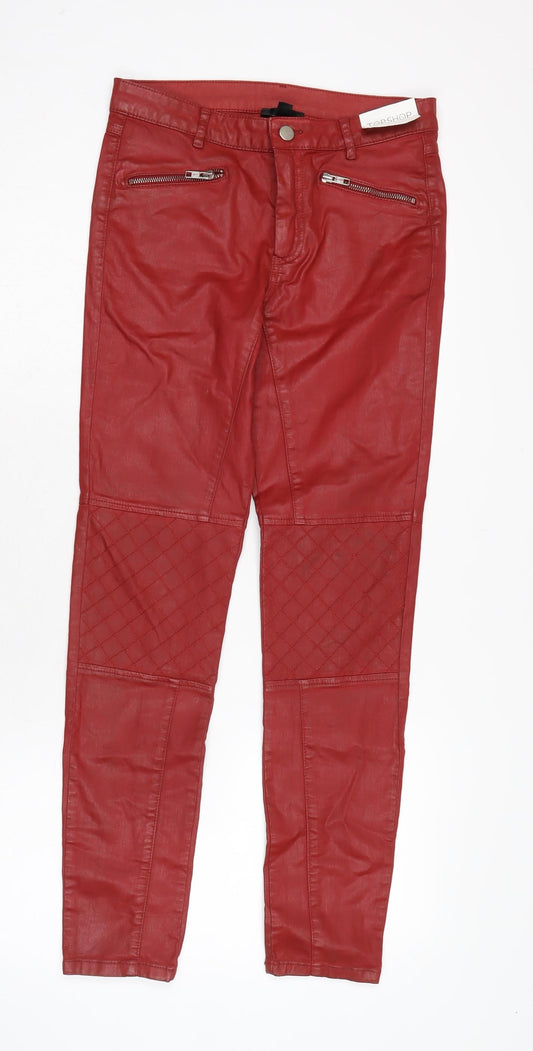 Womens UK Size 10 Topshop Regular Fit Red Trousers
