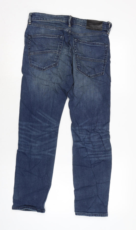 Marks and Spencer Mens Blue Cotton Blend Straight Jeans Size 2XS L29 in Regular Zip
