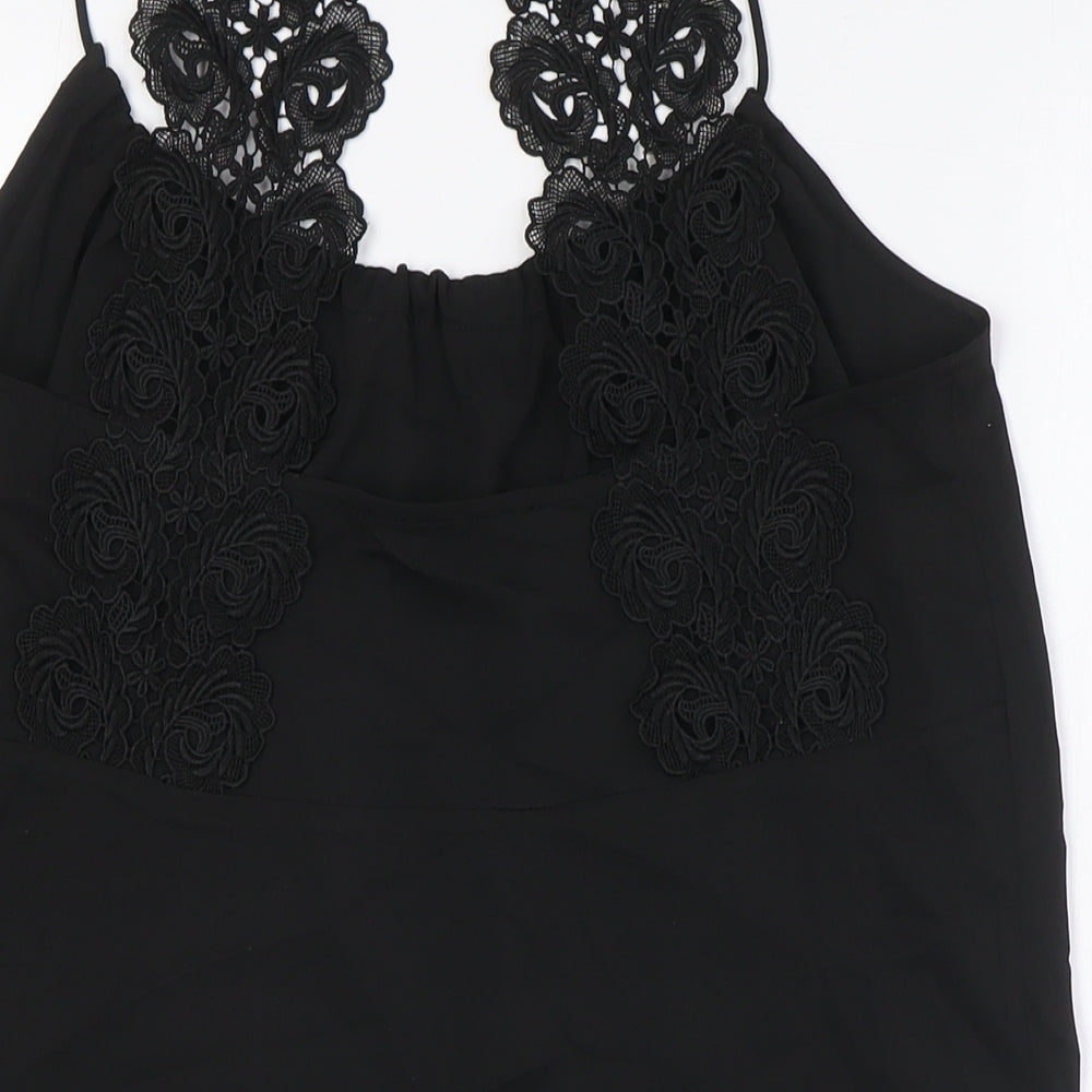French Connection Womens Black Polyester Camisole Button-Up Size XS Scoop Neck - Lace Straps
