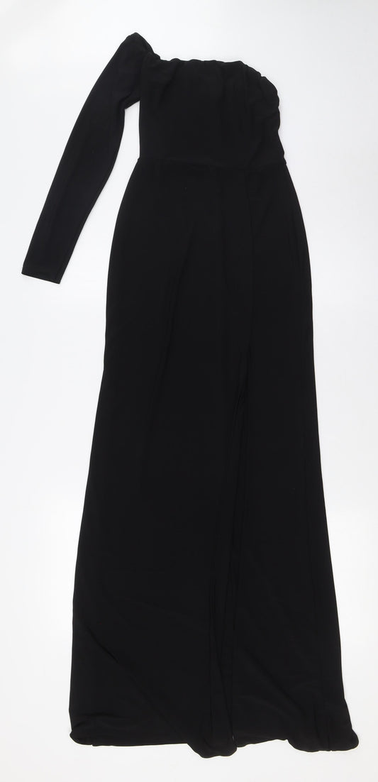 Additional front view of Club L women’s black polyester a-line, size UK 8, one shoulder