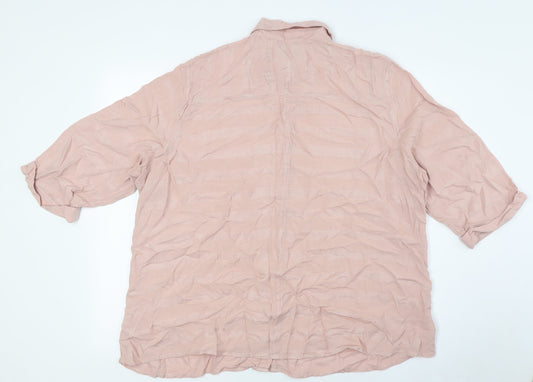 M&Co Womens Pink Viscose Basic Button-Up Size 20 Collared