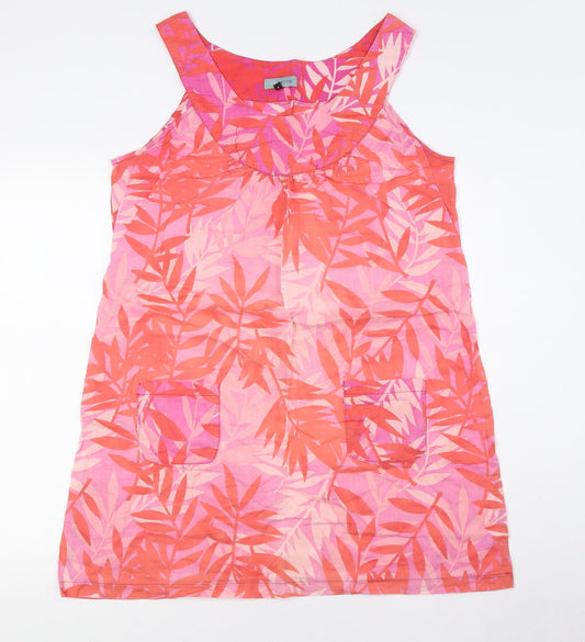 Additional front view of Red Herring women’s pink cotton a-line, size UK 14, round neck