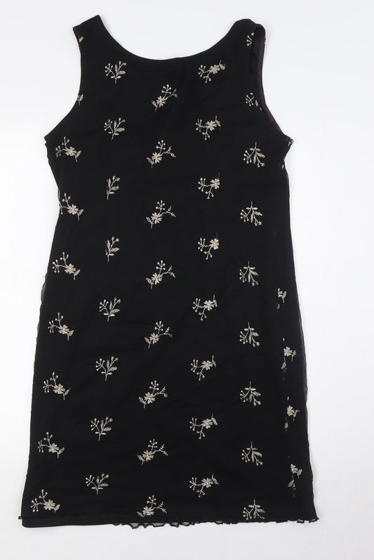 Dorothy Perkins Womens Black Floral Viscose Pencil Dress Size 14 Round Neck