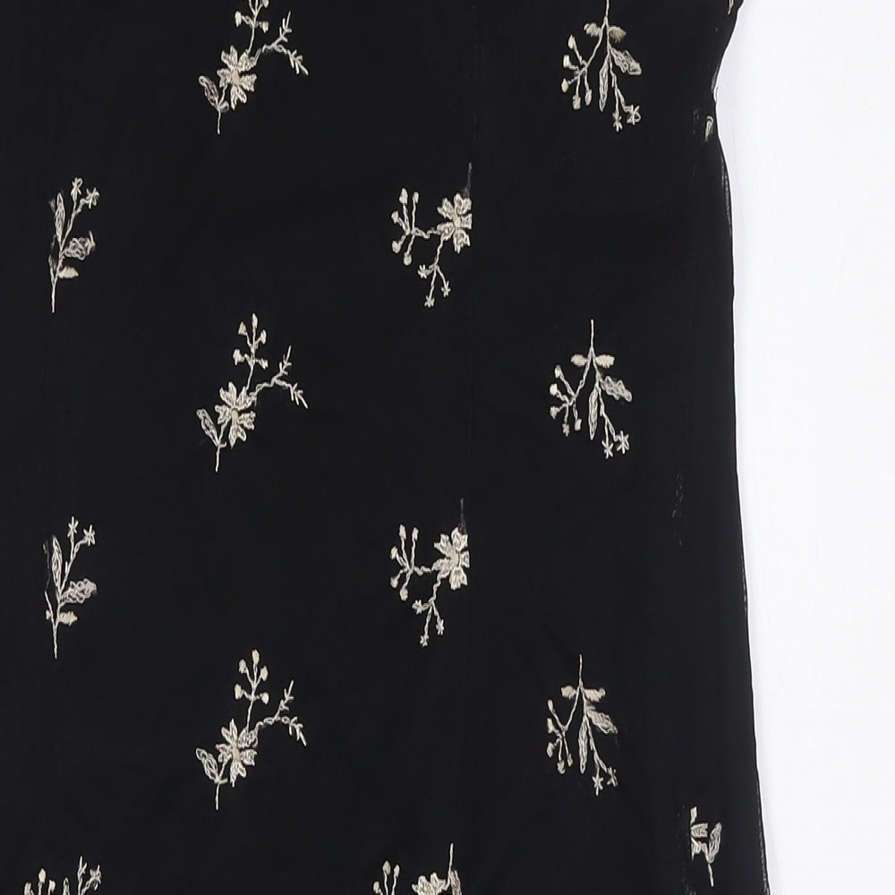 Dorothy Perkins Womens Black Floral Viscose Pencil Dress Size 14 Round Neck