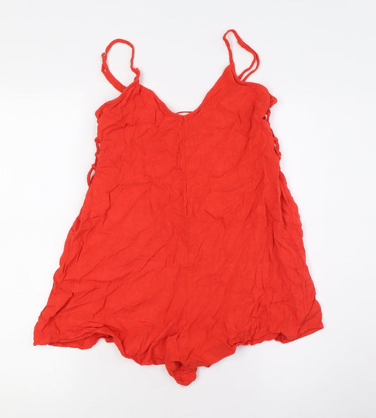 Womens UK Size S Stradivarius One-Piece Orange Playsuit