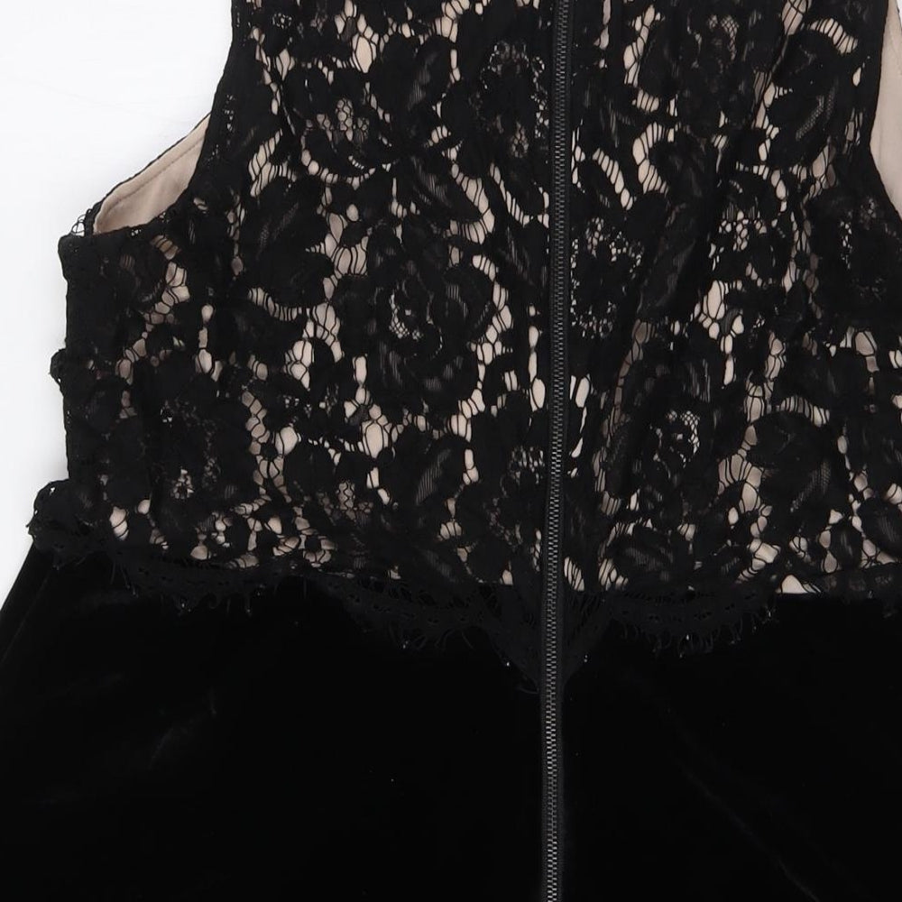NEXT Womens Black Polyester A-Line Size 16 Mock Neck Zip - Lace Overlay