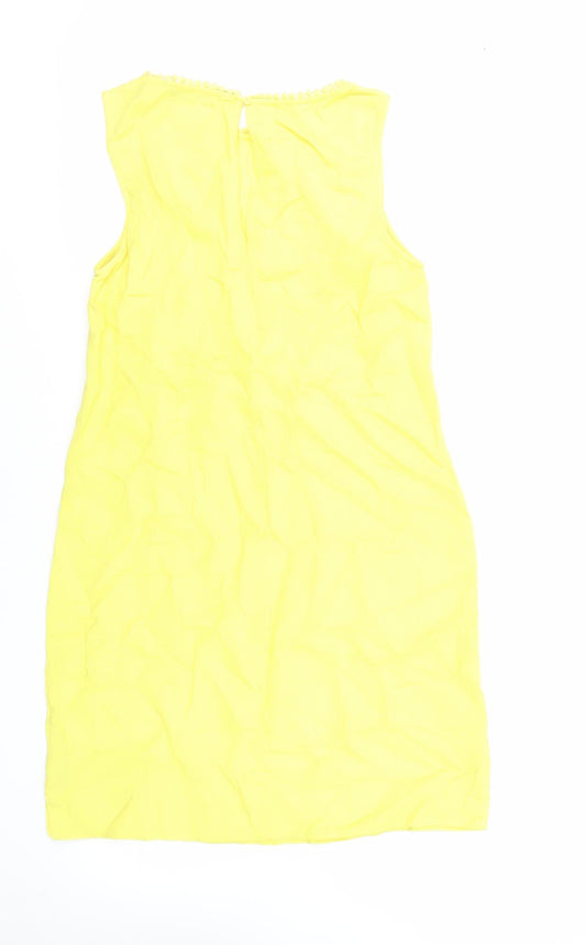 Marks and Spencer Womens Yellow Linen Shift Size 10 Boat Neck Button