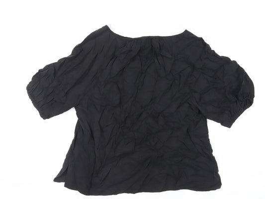 Autograph Womens Black Cupro Basic Blouse Size 14 Round Neck