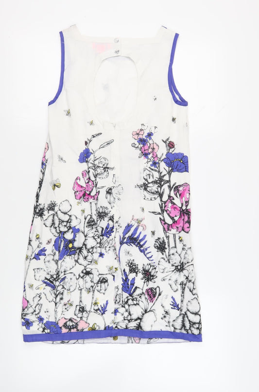 Monsoon Womens White Floral Polyester Shift Size 10 Square Neck Button