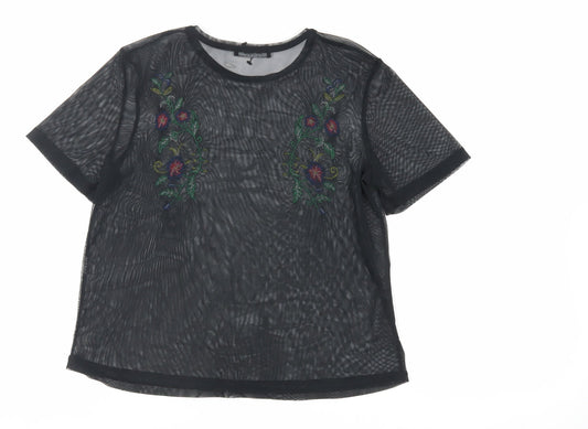 Womens UK Size S Zara Black Basic T-Shirt
