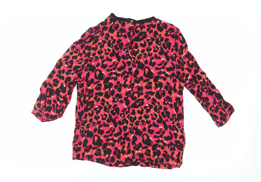 NEXT Womens Pink Animal Print Viscose Basic Blouse Size 10 Crew Neck